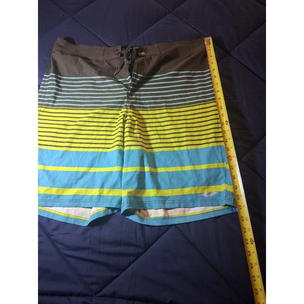 Oxide Mens Board Shorts Size 38 Brown Neon Yellow Blue Striped Swim‎ Trunks